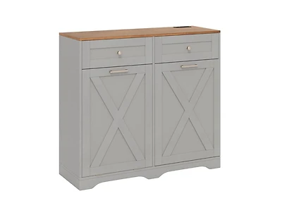Slickblue Tilt Out Trash Can Cabinet with Outlets and Adjustable Shelf