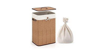 Volenca 19 Gal Rectangle Laundry Basket Bamboo Clothes Hamper with Handles and Lid