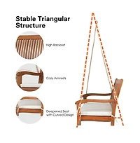 2-Person Hanging Porch Swing Wood Bench with Cushion Curved Back