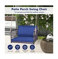 1-Person Rattan Hanging Porch Swing Seat with Cushions and Ropes