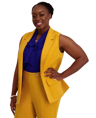 Kasper Notched Collar Open-Front Regular & Plus Sizes Vest Jacket