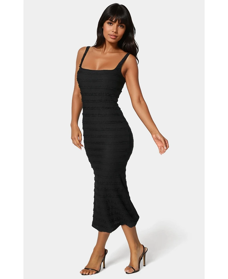 Bebe Women's Square Neck Ruffle Lace Midi Dress