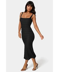 Bebe Women's Square Neck Ruffle Lace Midi Dress