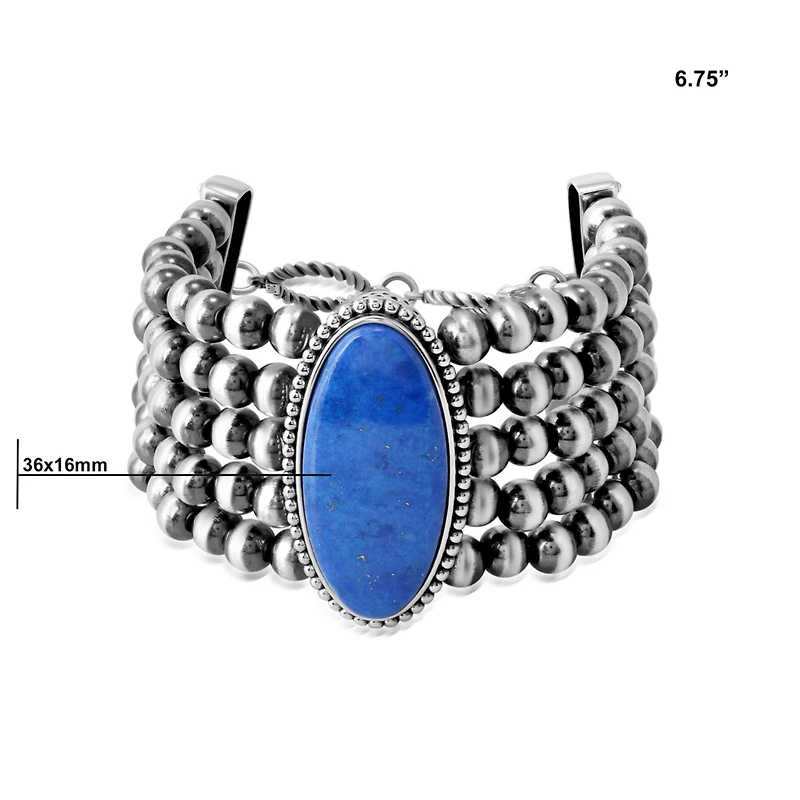 American West Jewelry Sterling Silver Oval Lapis Oval Cut Beaded Toggle Bracelet, Size, Size Small
