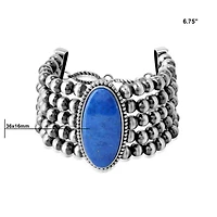 American West Jewelry Sterling Silver Oval Lapis Oval Cut Beaded Toggle Bracelet, Size, Size Small