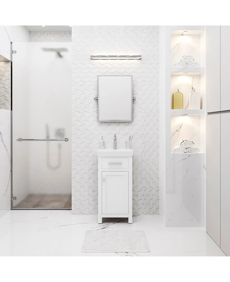 Mia 18 in. W Bath Vanity in Pure White Finish with Ceramics Integrated Vanity Top with White Basin