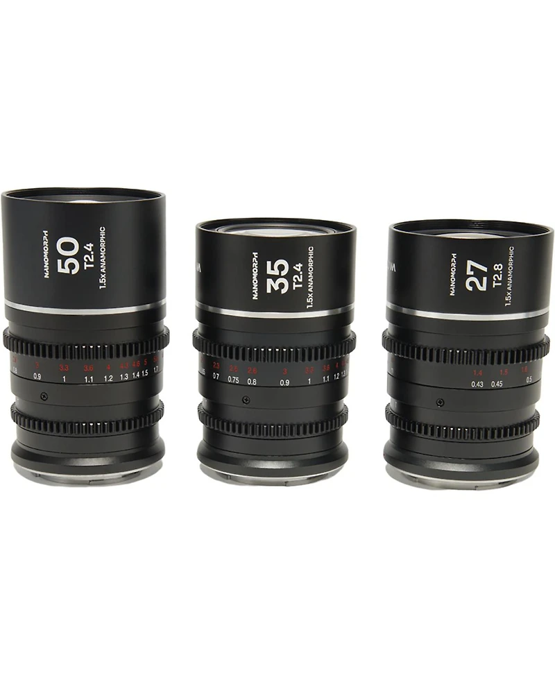 Venus Laowa Nanomorph S35 Prime 3-Lens Bundle with 35mm, 50mm T2.4 and 27mm T2.8 Anamorphic Lens for Fuji X, Silver Flare