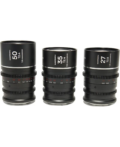 Venus Laowa Nanomorph S35 Prime 3-Lens Bundle with 35mm, 50mm T2.4 and 27mm T2.8 Anamorphic Lens for Fuji X, Silver Flare