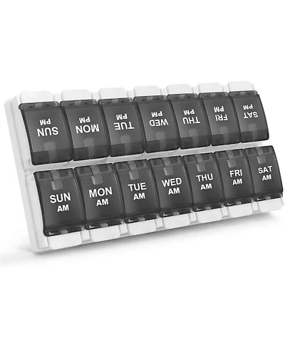 Sukuos Weekly Pill Organizer 7 Day 2 Times A Day, Am Pm Medicine Box with Easy Push Button
