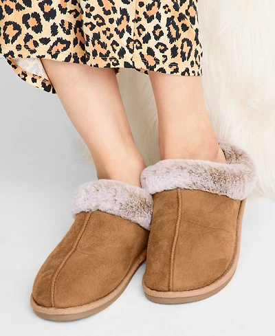 State of Day Women's Boxed Faux-Fur-Collar Clog Slippers, Macy's Exclusive