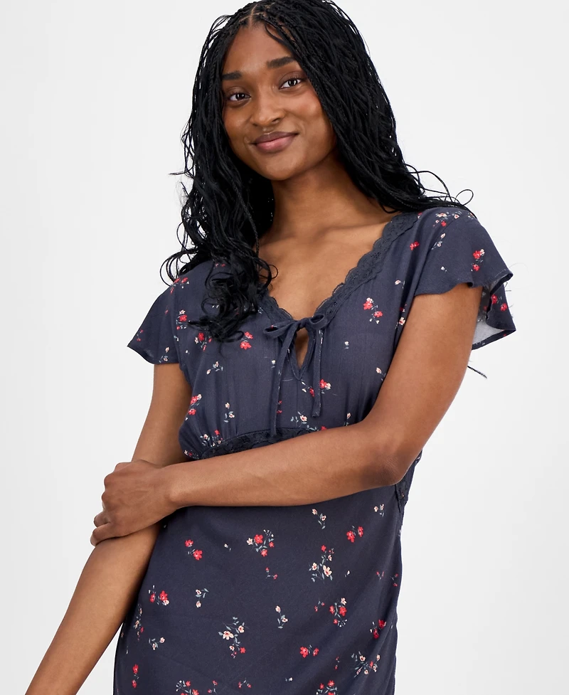 Lucky Brand Women's Floral-Print Lace-Trim Slip Dress