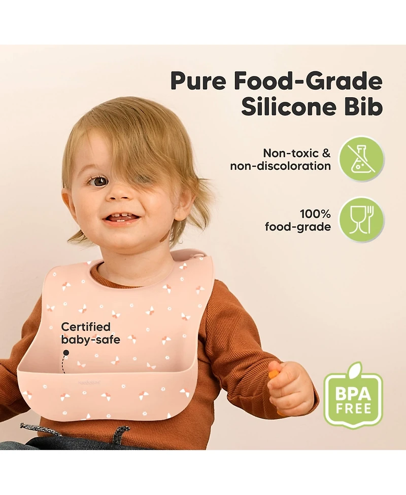 KeaBabies 2-Pack Silicone Bibs For Babies, Food Grade Silicone Baby Bibs for Eating, Feeding, Toddler Bibs, Boys, Girls