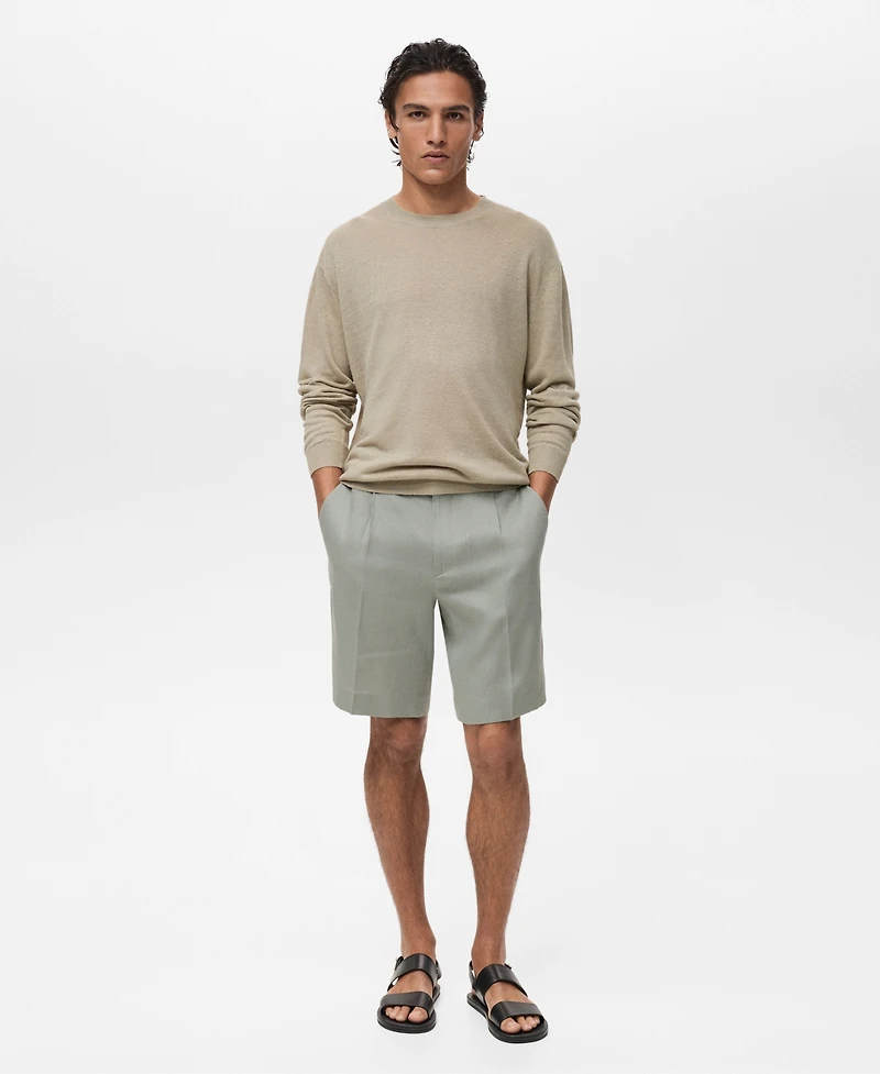 Mango Men's Linen Pleated Bermuda Shorts