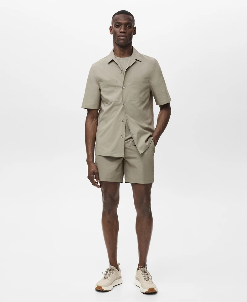 Mango Men's Pockets and Bowling Collar Shirt