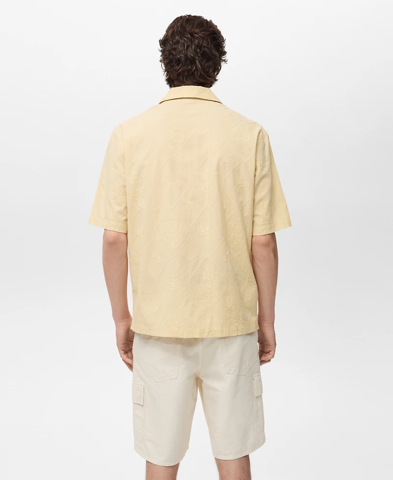 Mango Men's Embroidered Bowling Collar Shirt