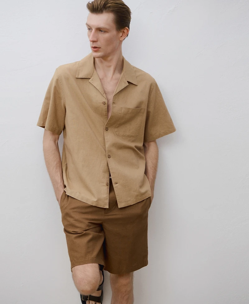 Mango Men's Bowling Collar and Pocket Linen Shirt