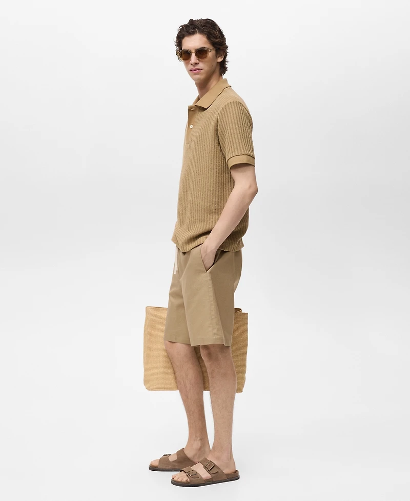 Mango Men's Drawstring Linen Bermuda Shorts