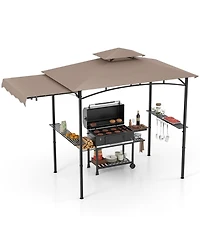 10.5 x 5 Ft Grill Gazebo with Side Awning and Double-Tiered Top