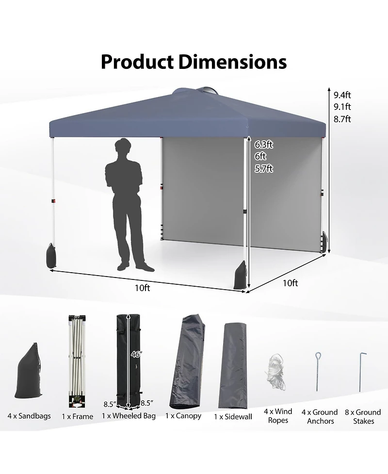 Mecale 10 X 10 Ft Pop up Canopy Tent with 1 Sidewall and Wheeled Bag