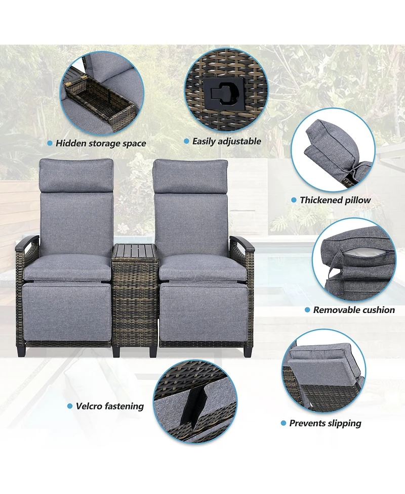 Mondawe Outdoor Patio Rattan Round Daybed with Retractable Canopy and Removable Cushions