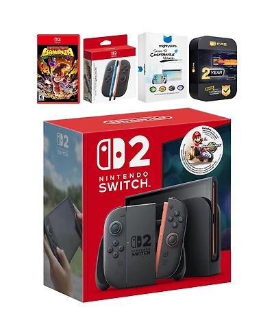 Nintendo Switch 2 + Mario Kart World Bundle with Donkey Kong Bananza, Extra Joy-Cons, MightySkins Code and 2 Cps Year Extended Warranty