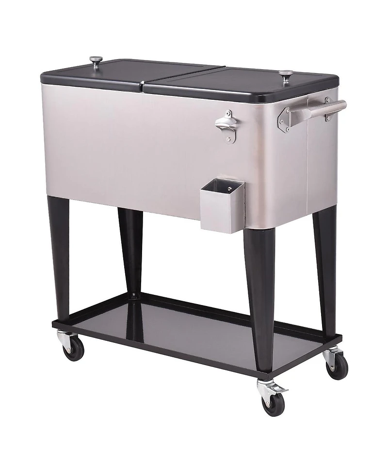 Mecale 80 Quart Patio Rolling Stainless Steel Ice Beverage Cooler