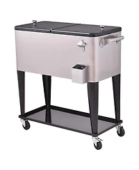 Mecale 80 Quart Patio Rolling Stainless Steel Ice Beverage Cooler