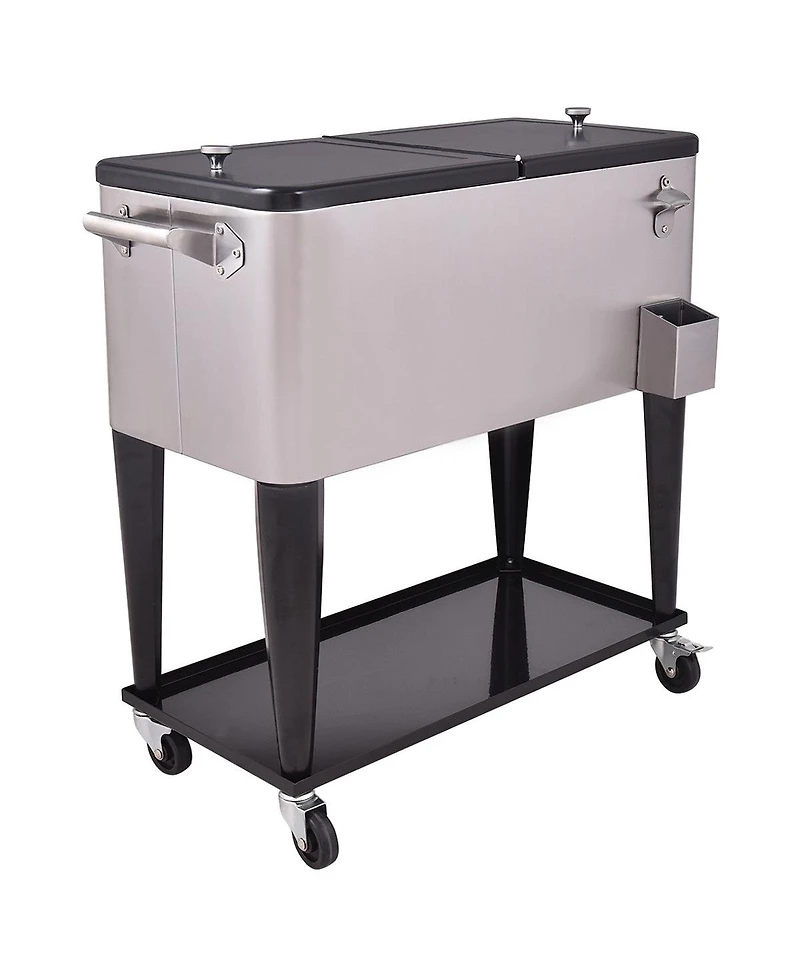 Mecale 80 Quart Patio Rolling Stainless Steel Ice Beverage Cooler