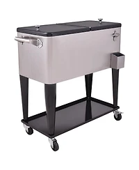 Mecale 80 Quart Patio Rolling Stainless Steel Ice Beverage Cooler