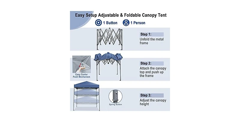 6.6 x 6.6 Feet Outdoor Pop-up Canopy Tent with Upf 50+ Sun Protection