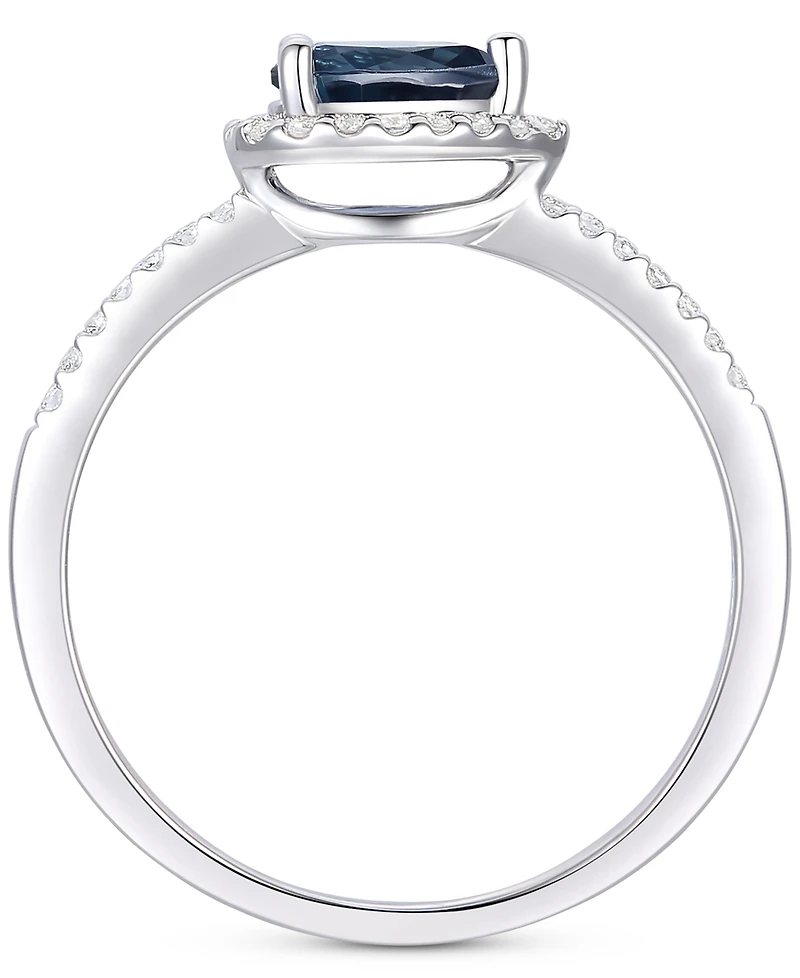 Sapphire (1/2 ct. t.w.) & Diamond (1/6 ct. t.w.) Pear Halo Ring in 10k White Gold