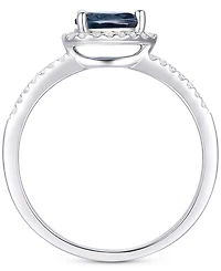Sapphire (1/2 ct. t.w.) & Diamond (1/6 ct. t.w.) Pear Halo Ring in 10k White Gold