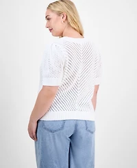 On 34th Trendy Plus Diagonal-Knit Puff-Sleeve Sweater, Exclusively at Macy's