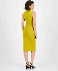 Bar Iii Women's Ruched Mock-Neck Sleeveless Midi Dress, Exclusively at Macy's