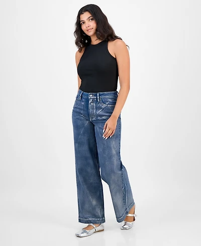 Bar Iii Women's High Rise Metallic Wide-Leg Jeans, Macy's Exclusive