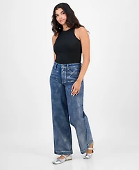 Bar Iii Women's High Rise Metallic Wide-Leg Jeans, Macy's Exclusive