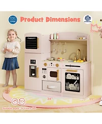 Wooden Kids Kitchen Playset with Chalkboard Ice Maker Sink Lighted Microwave