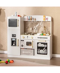 Wooden Kids Kitchen Playset with Chalkboard Ice Maker Sink Lighted Microwave