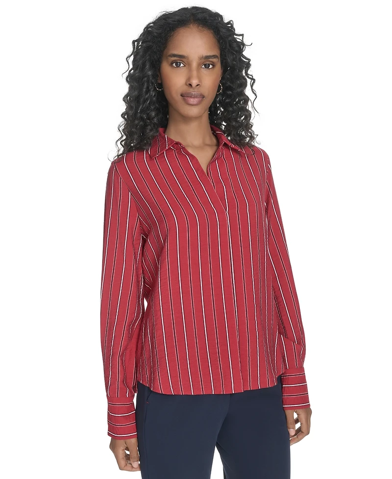 Tommy Hilfiger Women's Striped Long-Sleeve Popover Top