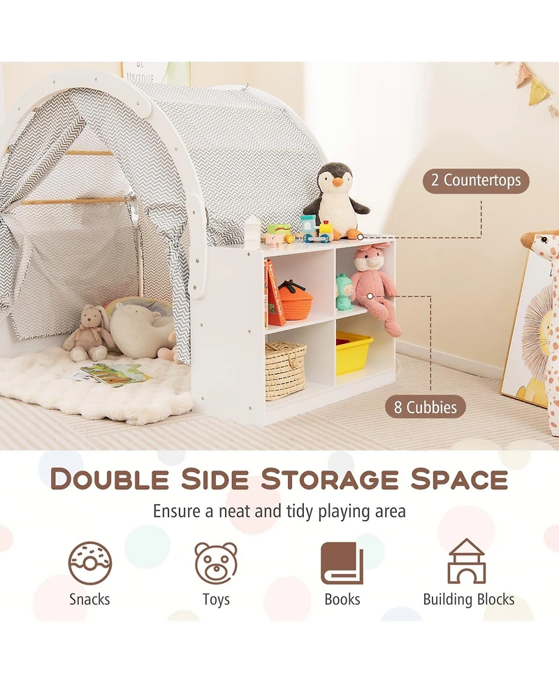 Mecale Wooden Kids Play Tent with Curtain Shades and 8 Cubbies