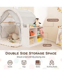 Mecale Wooden Kids Play Tent with Curtain Shades and 8 Cubbies