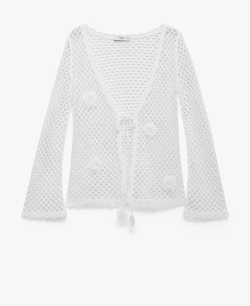 Mango Women's Bow Closure Crochet Cardigan