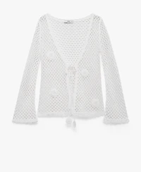 Mango Women's Bow Closure Crochet Cardigan