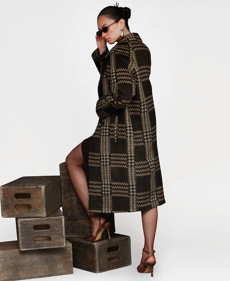 Avec Les Filles Women's Single-Breasted Plaid Coat