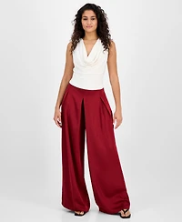 Bar Iii Women's High-Rise Pleated Wide-Leg Satin Pants, Exclusively at Macy's