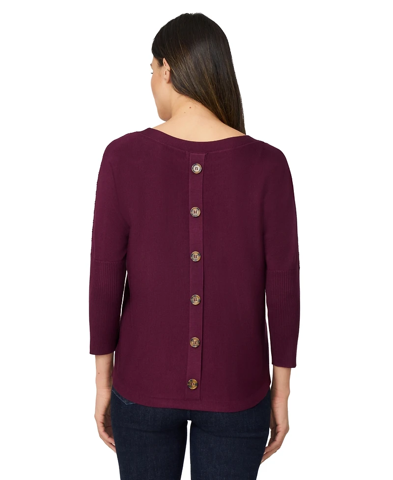 Melissa Paige Women's Boatneck Button-Back Dolman-Sleeve Sweater