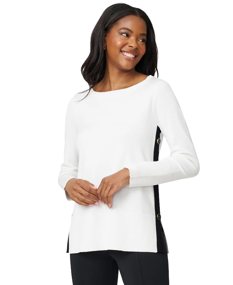 Melissa Paige Women's Contrast-Trim Side-Button Tunic Sweater