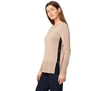 Melissa Paige Women's Contrast-Trim Side-Button Tunic Sweater