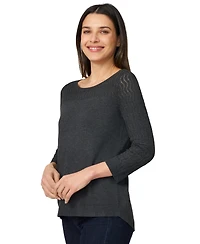 Melissa Paige Women's Crewneck Pointelle 3/4-Sleeve Lightweight Sweater