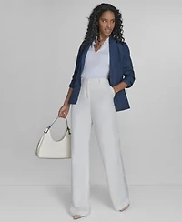 Calvin Klein Womens Faux Denim 3 4 Sleeve Jacket Johnny Collar Sleeveless Sweater Cotton Blend Wide Leg Pants